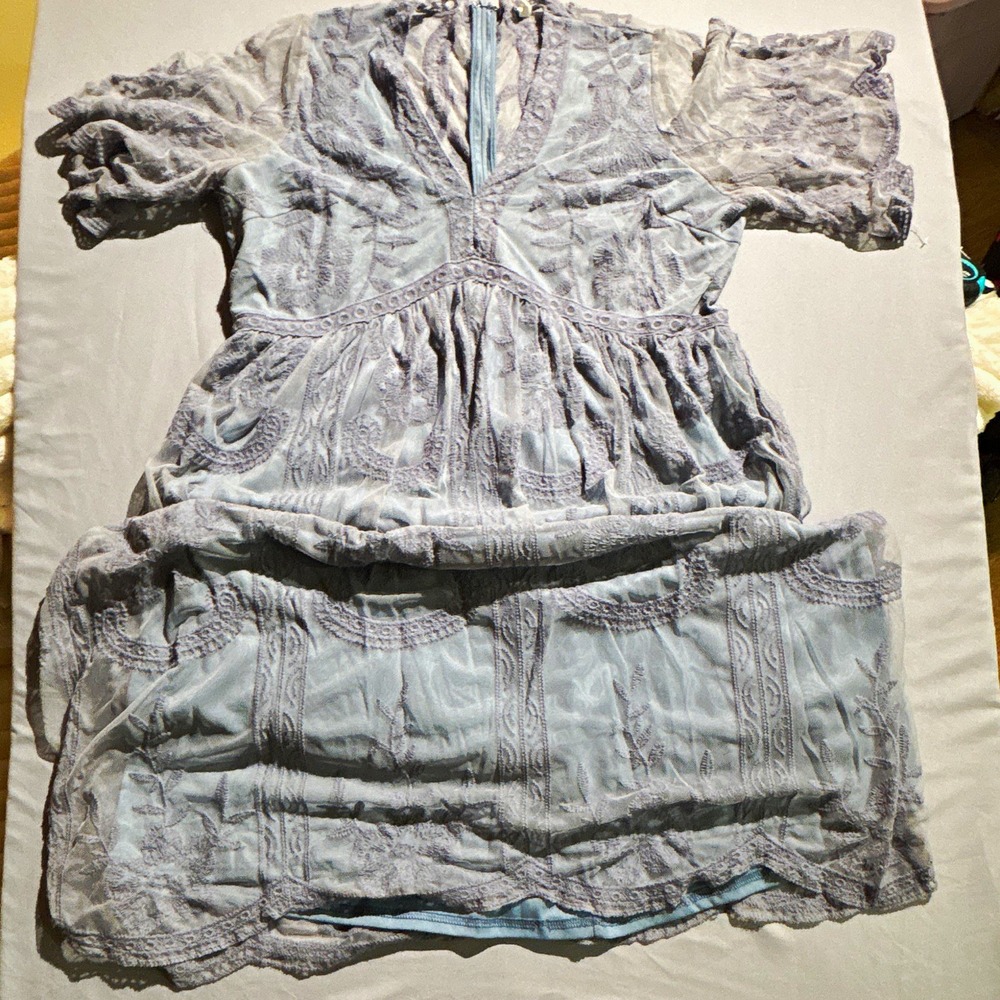 PinkBlush Light Blue Embroidered Mesh Flutter Sleeve Maternity Maxi Dress Large